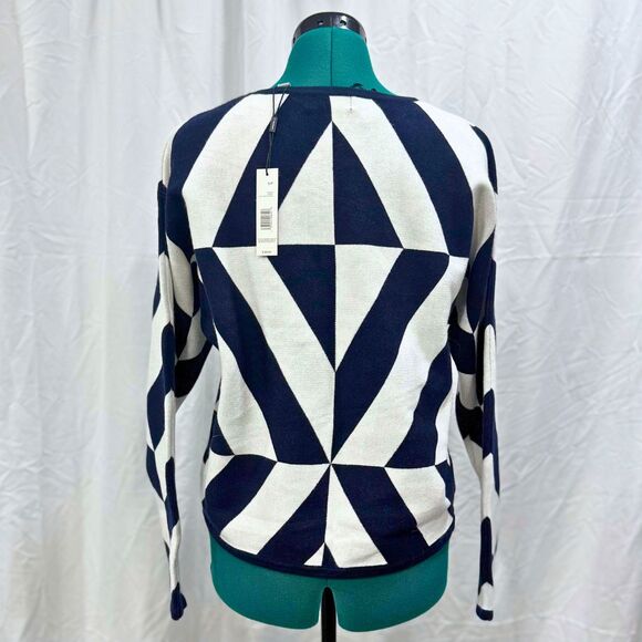 Tahari Blue and White Abstract Print Sweater | Sz S, NWT - Picture 5 of 7